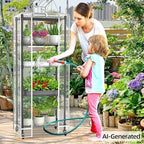 mini 5-tier greenhouse for indoor, 23.2" l×13.4" w×61.4" shown in use