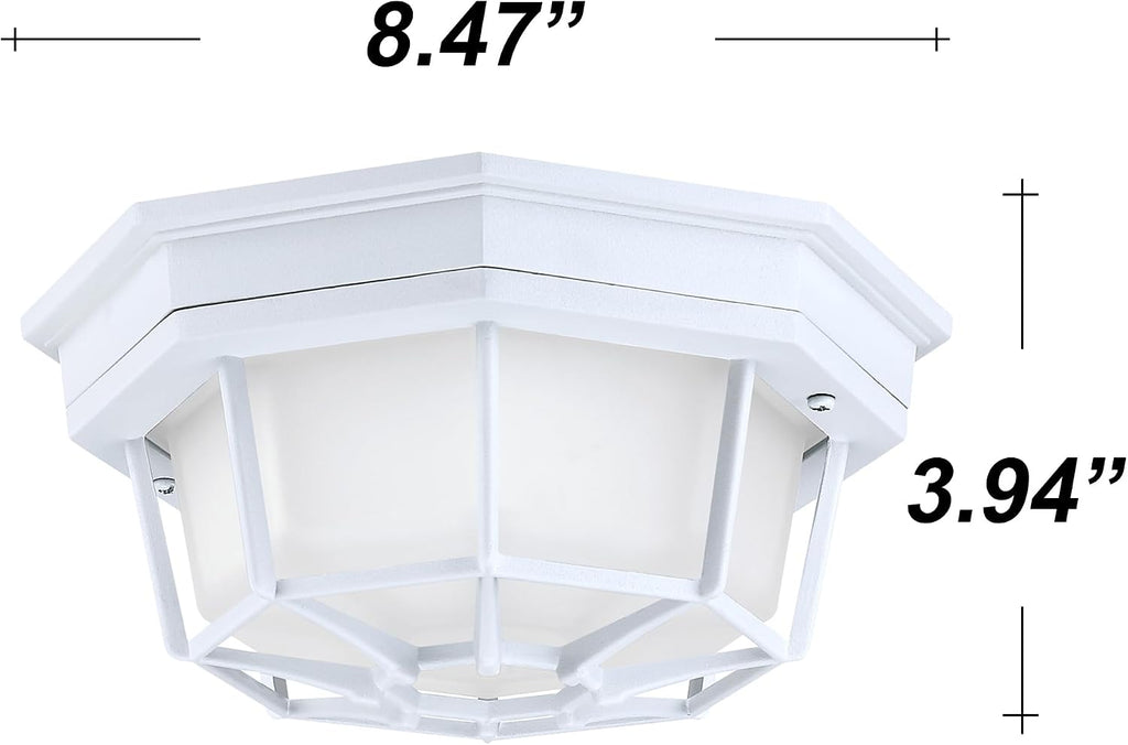8.5 inch White Outdoor Flush Mount Ceiling Light LED 2700K 3000K 3500K 4000K 5000K 8.5” White Porch Outside Light for Balcony Octagonal LED Ceiling Lights,Aluminum Alloy,Glass,14W, 120V, 750lm-1000Lm