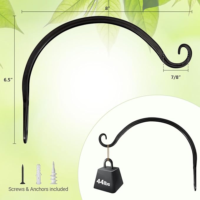 Mkono 4 Pack 8 Inch Plant Hangers Hanging Plant Bracket Wall Post Hooks Indoor Outdoor for Flower Pot Basket, Bird Feeder, Wind Chime, Lanterns, Black