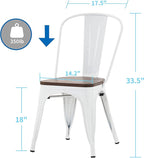 Nazhura Metal Dining Chair Farmhouse Tolix Style for Kitchen Dining Room Café Restaurant Bistro Patio, 18 Inch, Stackable, Waterproof Indoor/Outdoor (Sets of 4) (White with Wood Padding)