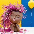 Face Flower Pot Head Planter, Girl Heads Flowerpot, Lady Faces Plant Pot, Female Bust Statue Succulent Pots with Drainage Hole for Indoor Outdoor Plants, Modern Human Art Vase(7" Brown)
