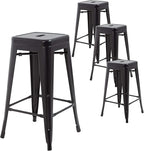 FDW Metal Bar Stools Set of 4 Counter Height Bar Stools 24 Inches Industrial Bar Chairs Patio Stool Stackable Backless Stool Indoor Outdoor Metal Kitchen Stools Bar Chairs (Black, 30")