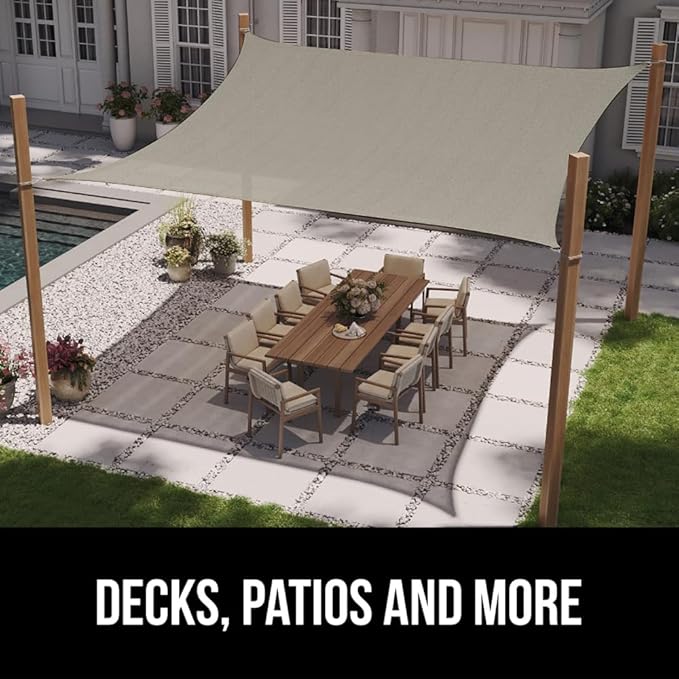 GORILLA GRIP Heavy Duty Sun Shade, UV Protection Fade Tear and Rust Resistant Rectangle Sunshade Canopy, Curved Edges Blocks Sunlight, Breathable Sail, Outdoor Patio, Lawn Garden, 12x12x12, Graphite