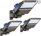Juyace 3 Pack 150W LED Parking Lot Light Dusk to Dawn, 21000LM Super Bright Shoe Box Street Lights, IP65 Waterproof Commercial Area Flood Lighting for Yard Barn Wall Mount, 110-277V, 5000K Daylight
