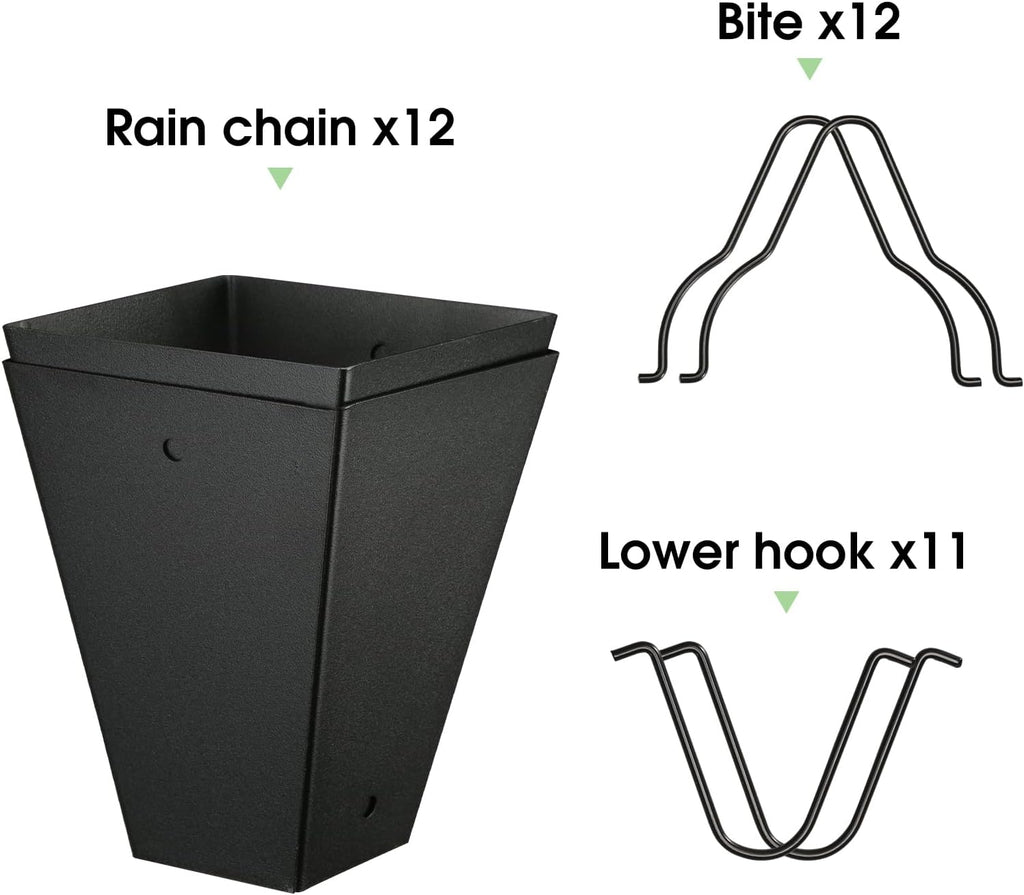 te deum square link rain chain, 8.5 feet showing dimensions