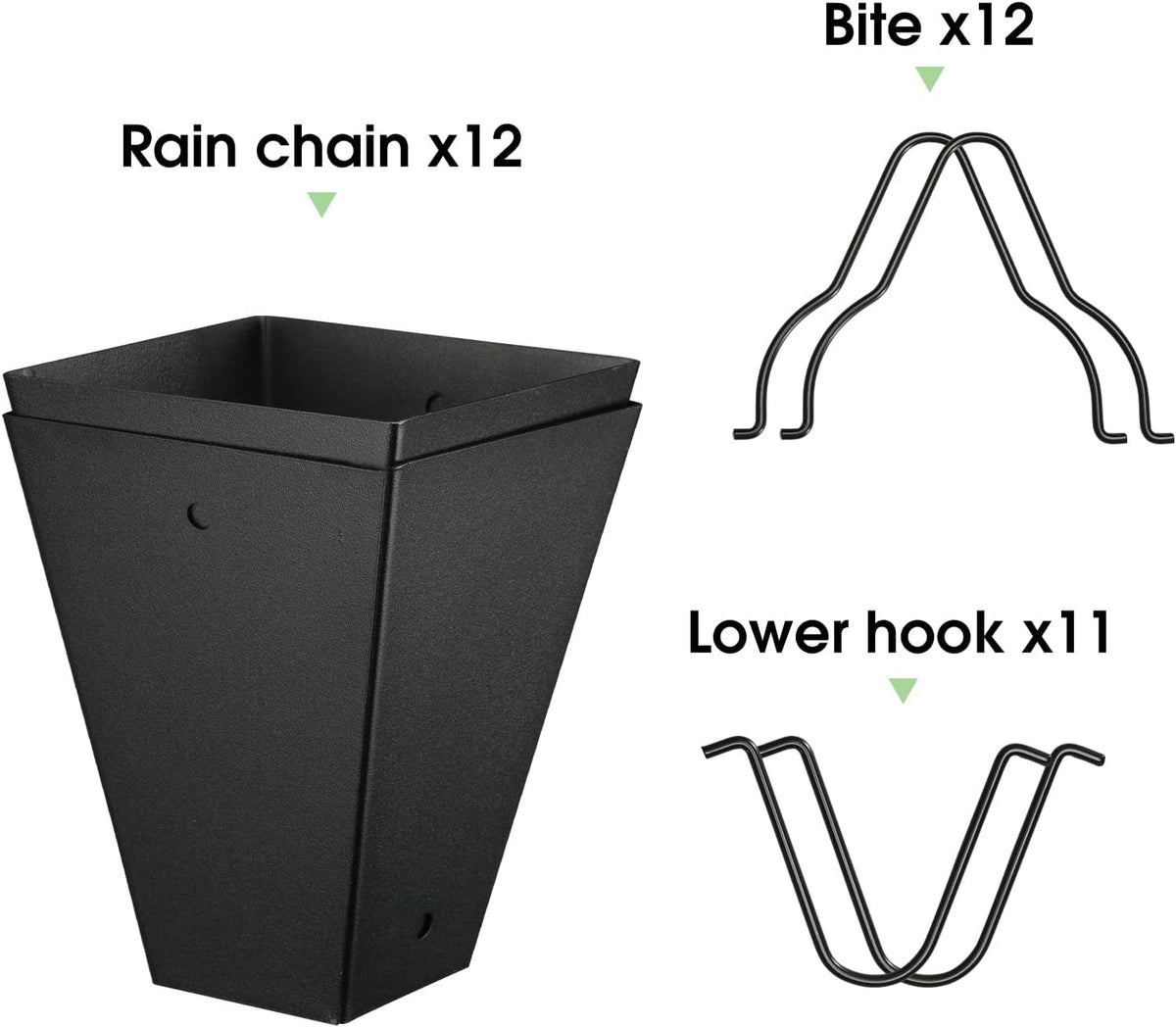 te deum square link rain chain, 8.5 feet showing dimensions