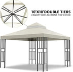 Sumfaller 10x10 FT Gazebo Replacement Canopy Top Cover Double Tiered Canopy Top Cover for Patio Garden Outdoor BBQ Roof Cover Grill Shelter (Beige)