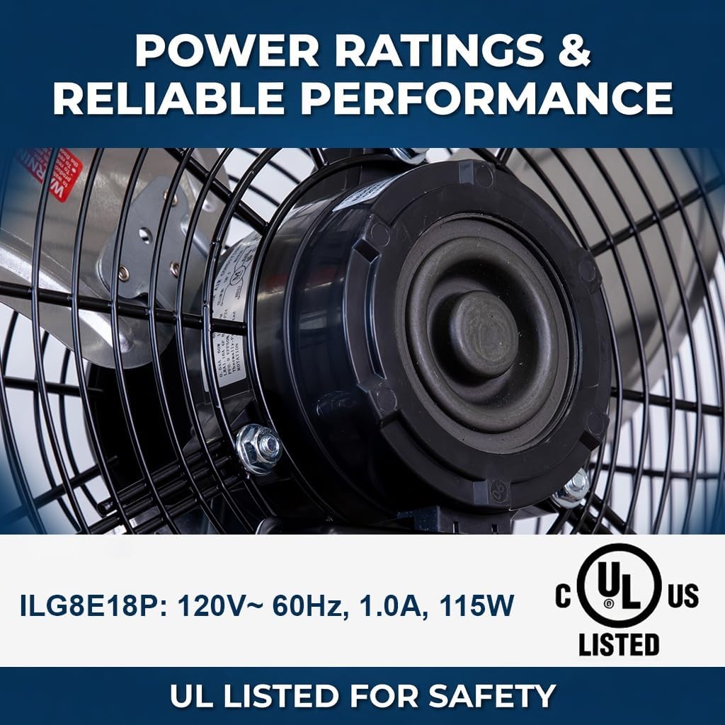 iliving 18 inch wall mount fan, 4550 cfm, close-up detail