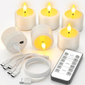 SoulBay Rechargeable Flameless Tea Lights, Up to 100H Runtime Flickering LED Votive Candles with Remote & Timer, 1.38" Warm White Fake Wax for Holiday Centerpieces & Home Decor, Set of 6
