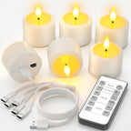 SoulBay Rechargeable Flameless Tea Lights, Up to 100H Runtime Flickering LED Votive Candles with Remote & Timer, 1.38" Warm White Fake Wax for Holiday Centerpieces & Home Decor, Set of 6
