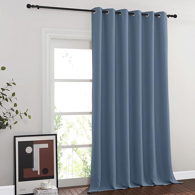 NICETOWN Blackout Sliding Glass Door Curtains, Room Darkening Thermal Insulated Curtains for Living Room Bedroom, Extra Wide Window Drapes, 1 Panel, W80 x L118, Stone Blue