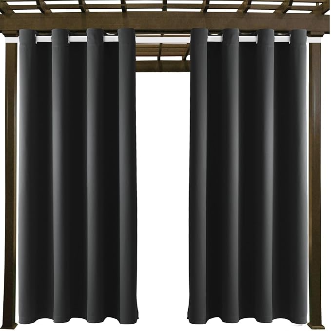 Waterproof Outdoor Curtain W52 x L84 - Grommet Top Sunlight Blocking Window Treatment Drapes Blackout Curtains for Home Bedroom Living Room Outdoor Patio Porch Pergola (Dark Gray, 2 Panels)