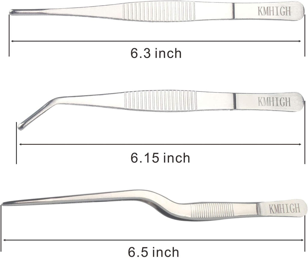 Gardening Tweezers Set, 3-Piece Stainless Steel Picking Tools | For Bonsai Plant Care, Succulent Transplanting, Includes 3 Sizes (6.15/6.3/6.5 Inches)
