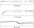 Gardening Tweezers Set, 3-Piece Stainless Steel Picking Tools | For Bonsai Plant Care, Succulent Transplanting, Includes 3 Sizes (6.15/6.3/6.5 Inches)