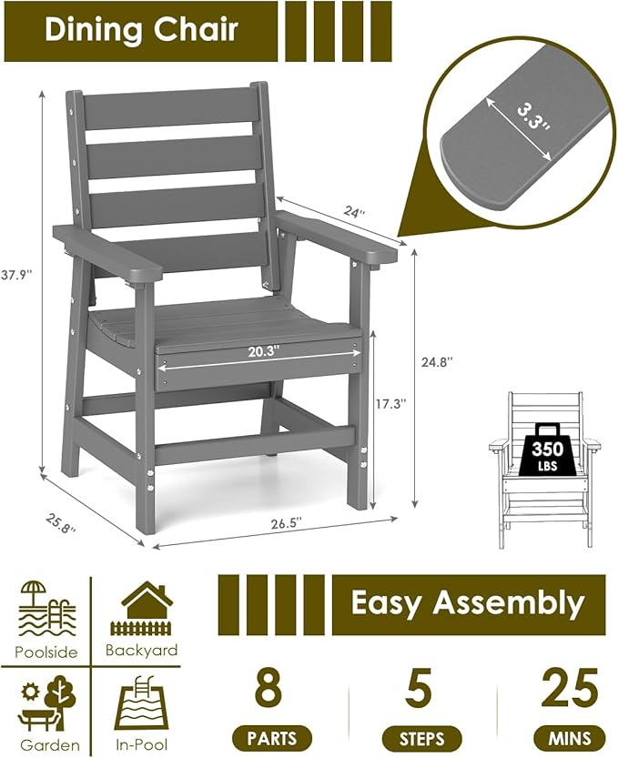 GREENVINES Outdoor Dining Chair | HDPE | Patio Chairs | All-Weather | Grey