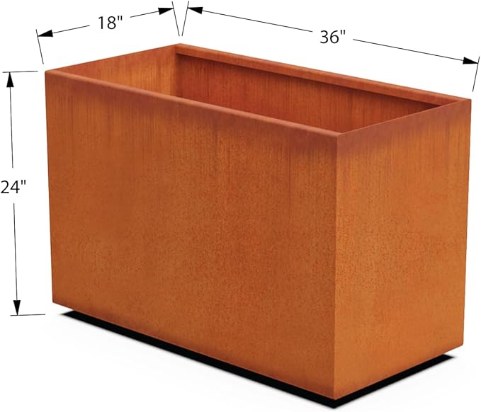 Plantercraft Large Rectangular Planters for Outdoor Plants - 36x18x24 Inch Corten Steel Planter | Extra Large Outdoor Planters for Patio Privacy & Modern Landscape Design