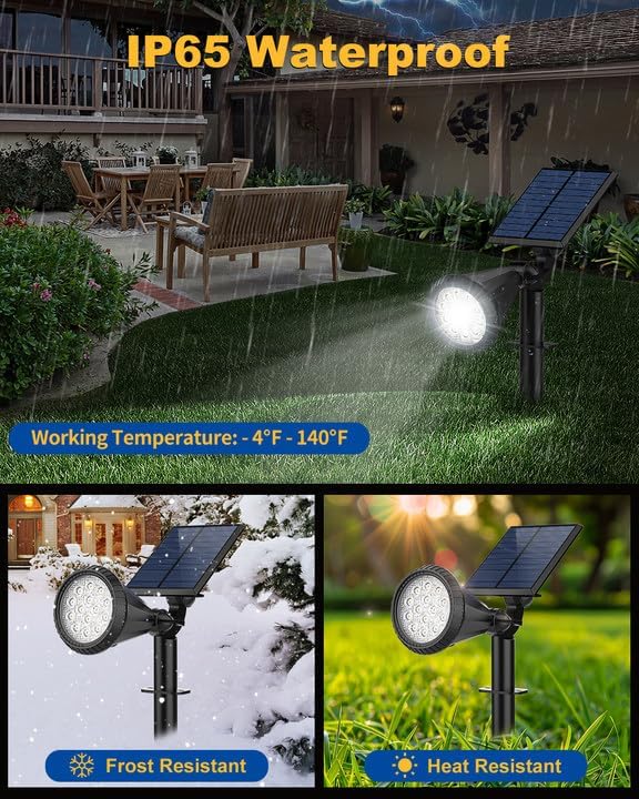 Solar Spot Lights Outdoor, 4 Pack Outdoor Solar Lights for Yard, IP65 Waterproof Solar Spotlights with 4 Modes, 2-in-1 Auto On/Off Solar Landscape Lights for Flood, Wall, Pathway (Cool White)
