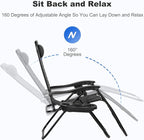 Nazhura Set of 2 Relaxing Recliners Patio Chairs Adjustable Steel Mesh Zero Gravity Lounge Chair Beach Chairs with Pillow and Cup Holder Black