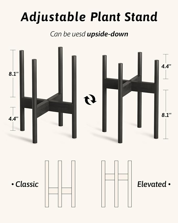 Adjustable Plant Stand Indoor, Bamboo Plant Stand Fits 8 9 10 11 12 Inches, Small Corner Planter Holder for Indoor Plants, Single Floor Plant Stands for Living Room Balcony, Inky