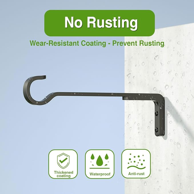 8 Inch 2 Pack Black Heavy Duty Outdoor Plant Hangers, Iron Hanging Plant Brackets for Hanging Plants Outside, Metal Plant Hooks Plant Wall Hooks for Hanging Lantern, Bird Feeder