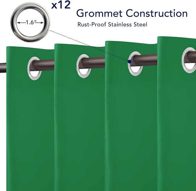 PureFit Outdoor Curtains for Patio Waterproof Weatherproof, UV and Fade Resistant Outside Curtains for Gazebo, Front Porch, Pergola, Sun Blocking Privacy Curtain, 100W x 84L inch, 1 Panel, Green
