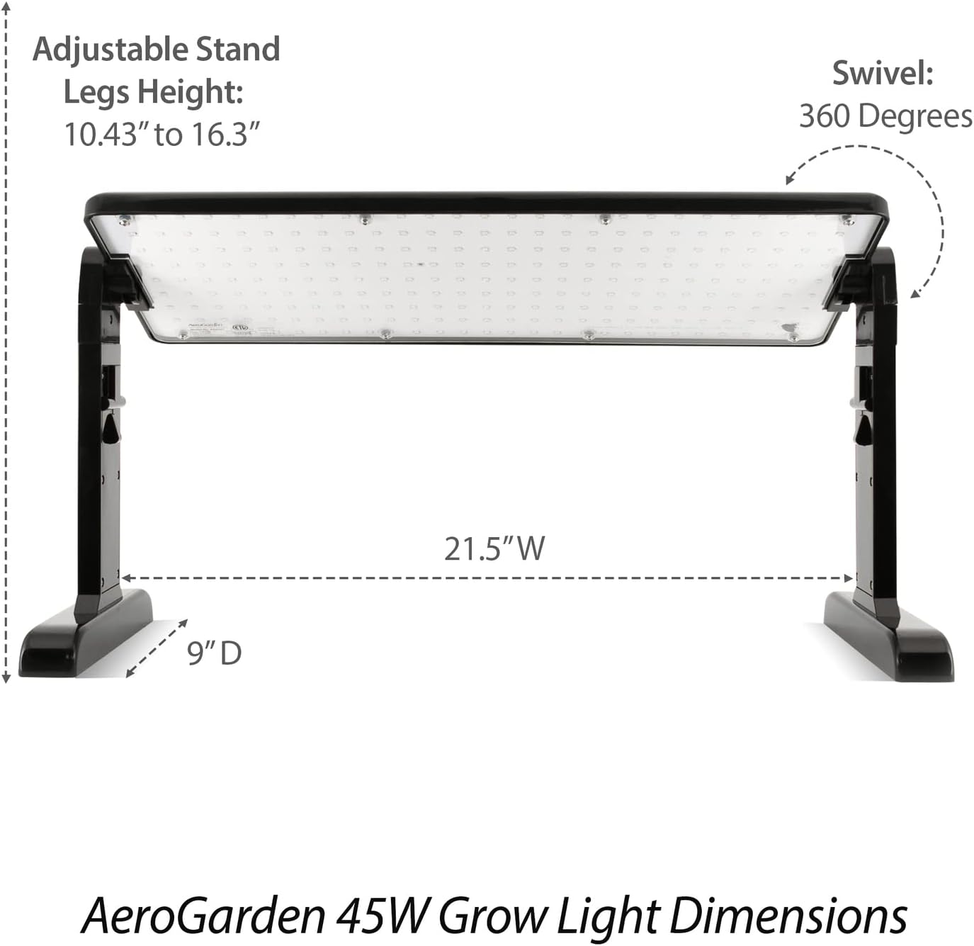 AeroGarden 45W LED Grow Light Panel | Grow Light for Plants, Includes Stand and Hanging Kit
