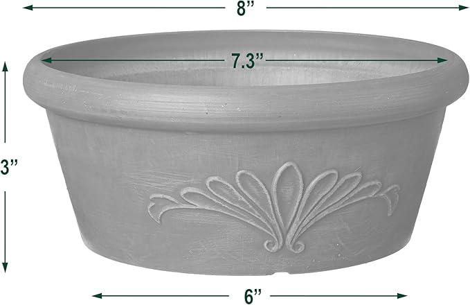 Arcadia Garden Products PSW TA20TP Plastic/Stone/Wood Composite Bulb Pan – No Drainage Hole (Drillable), 8"x3", Taupe
