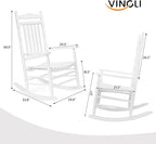 VINGLI Wooden Rocking Chair, Outdoor Chair with 450 lbs Support, Relaxing Rocker with Solid Wood High Back Seat Reclining Seat for Deck, Garden, Backyard, Porch, Indoor or Outdoor Use (White, 2PCS)