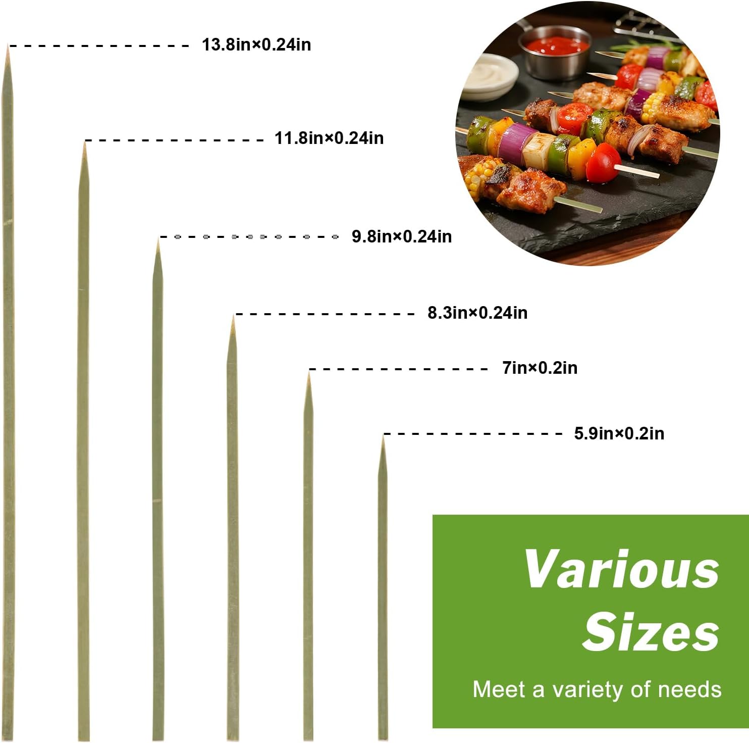 200 Pcs 12inch Natural Green Flat Wide bamboo kabob skewers for grilling Fruit Sticks Kebabs appetizers Barbecue Kababs Party mini wooden bbq skewers