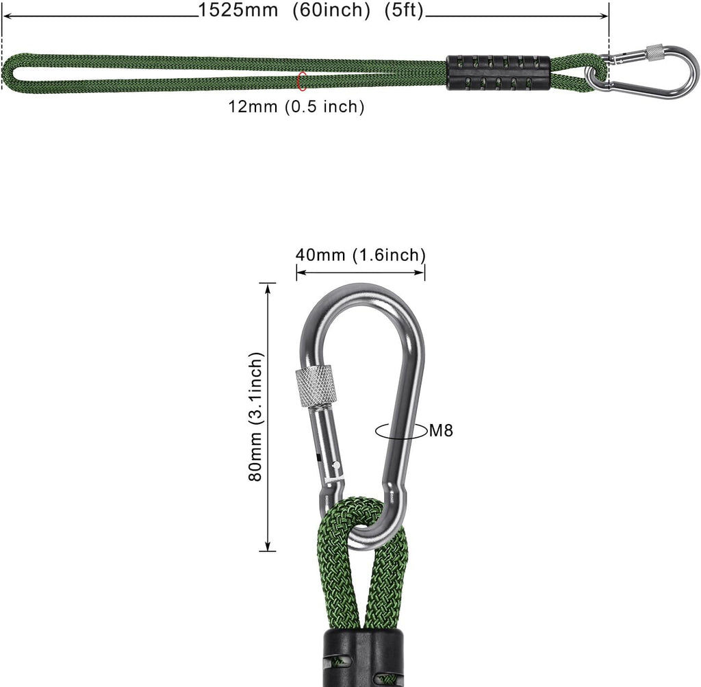 SELEWARE Heavy Duty Tree Swing Ropes, 5FT Hammock Tree Straps Hanging Kit | 2 Pcs Green Swing Straps with Stainless Steel Locking Carabiners for Indoor Outdoor Swings Hammock Playground Set Accessories