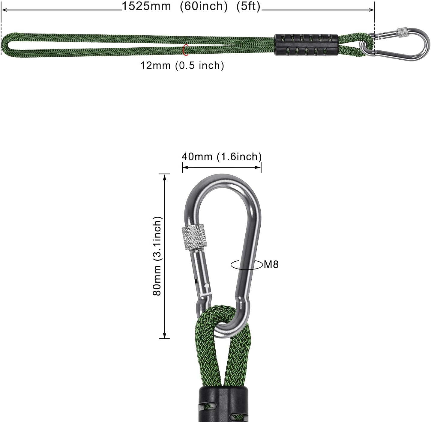 SELEWARE Heavy Duty Tree Swing Ropes, 5FT Hammock Tree Straps Hanging Kit | 2 Pcs Green Swing Straps with Stainless Steel Locking Carabiners for Indoor Outdoor Swings Hammock Playground Set Accessories
