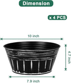 vensovo 10 Inches Black Metal Rustic Plant Pots - 4 Pcs Large Shallow Galvanized Planters with Drain Hole and Rubber Plug, Rustproof Tin Bucket Succulent Pot Indoor Farmhouse Vintage Style for Decor
