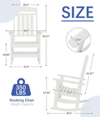 Outdoor Rocking Chair Set of 3, Oversized Rocking Chair Outdoor | HDPE All Weather Resistant High Back Patio Rocker for Porch, Patio, Garden,350 lbs Capacity, White