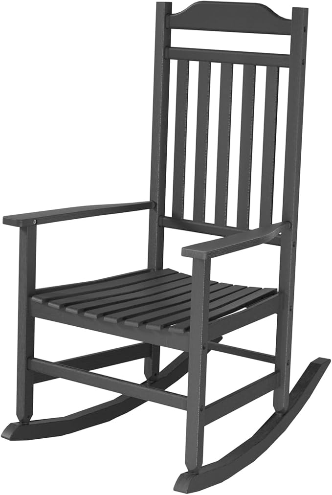 Patio Rocking Chair Outdoor Set of 1,Weather Resistant Poly Resin Oversized Porch Rocker,Indoor Outdoor Use(1, Black)