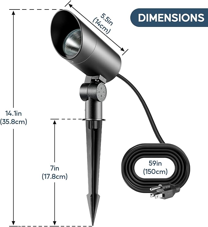 30W Spot Lights Outdoor LED Spotlight 120V 3000LM Ultra Bright Flag Pole Light with Metal Stake and Metal Base Warm White Landscape Lights for Flag Tree Garden House 5FT Cord with Plug (1)
