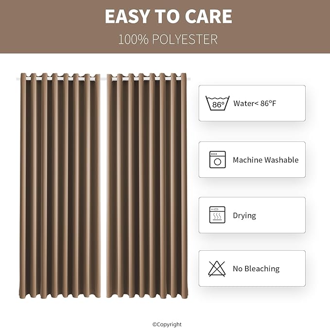 Waterproof Outdoor Curtain W105 x L108 - Grommet Top Sunlight Blocking Window Treatment Drapes Blackout Curtains for Home Bedroom Living Room Outdoor Patio Porch Pergola, Camel Brown, 2 Panels