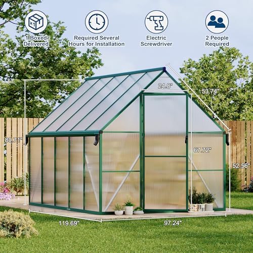 8'x10' aluminum-framed polycarbonate greenhouse, heavy duty polycarbonate greenhouse shown in use