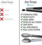 Grill Tongs - Heavy Duty 16in. Stainless Steel Tongs For Grilling, Cooking, Buffets, Etc. - Non-slip Grip And Well Aligned Scalloped Pincers For Precise Control And Better Handling Of Delicious Food