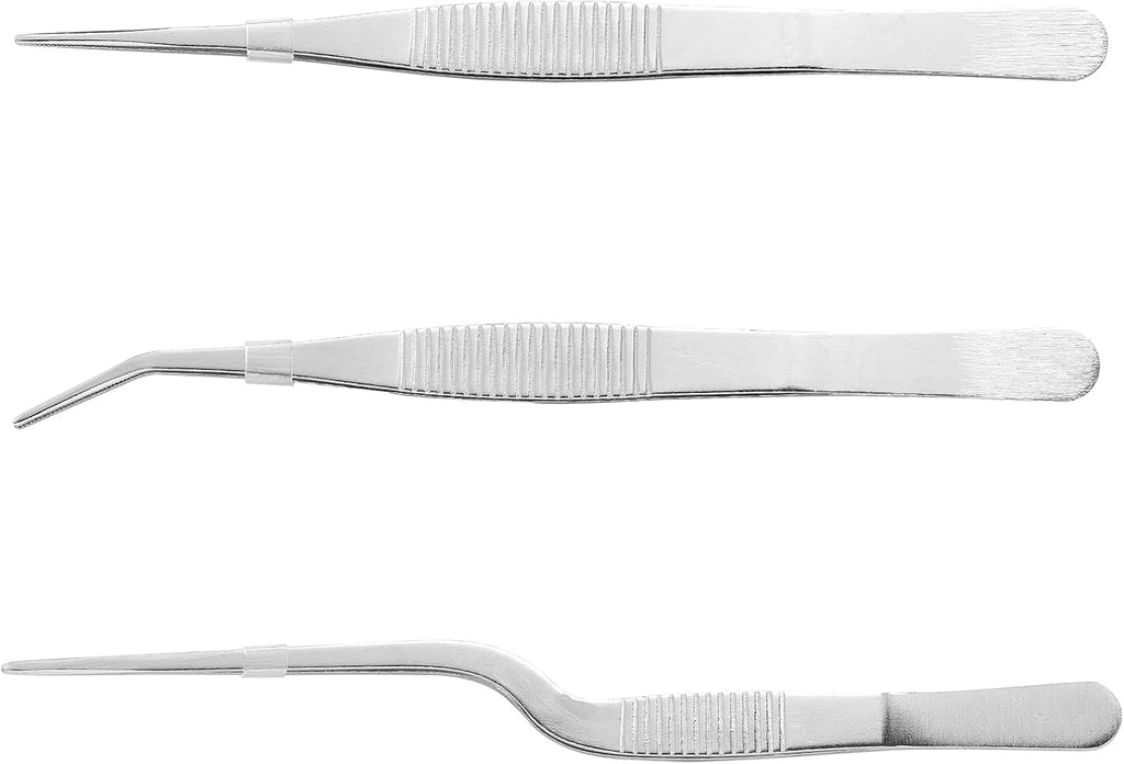 Stainless Steel Tweezers Set for Small Gardening and Kitchen, Multi-Purpose Tools Silver Tweezers (3Pcs, 6.22Inches / 6.33Inches / 6.4Inches)