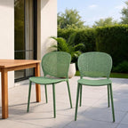 2xhome Patio Dining Chair | Modern Stackable Outdoor Pool Side Chair | Weather Resistant Plastic for Yard, Porch, Balcony, Kitchen, Green, Single, Set of 1
