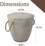COSIEST Outdoor Shaped Side Table with Concrete Top & Hemp Rope Handles, 17'' Patio Accent Table for Garden