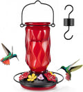 Kingsyard Glass Hummingbird Feeder for Outdoors Hanging, 20 oz Leak-Proof Wild Bird Nectar Feeders with 9 Bee Guard Ports & Ant Moat, Garden Yard Art Decor Gifts for Mom, Red