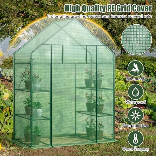 giantex walk-in greenhouse, 4 tier 8 shelves, portable, close-up detail