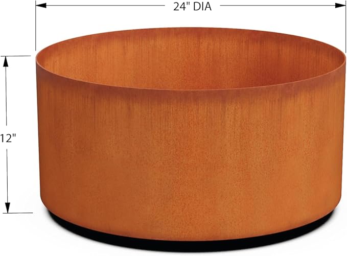 Plantercraft Large Round Planters for Outdoor Plants | 24" Dia x 12" H Corten Steel Planter | Extra Large Outdoor Planters & Metal Raised Garden Bed for Patio or Landscape