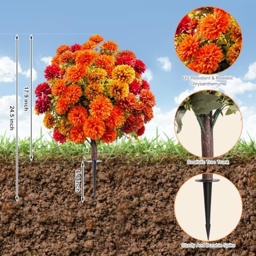 artificial mums topiary ball, fake mums bushes fall, side view