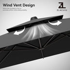 9x12FT Grey Cantilever Outdoor Patio Umbrella with Base, Large Rectangular Offset Design, Double Top Heavy Duty Aluminum Frame & 360° Rotation for Pool Garden Deck Backyard