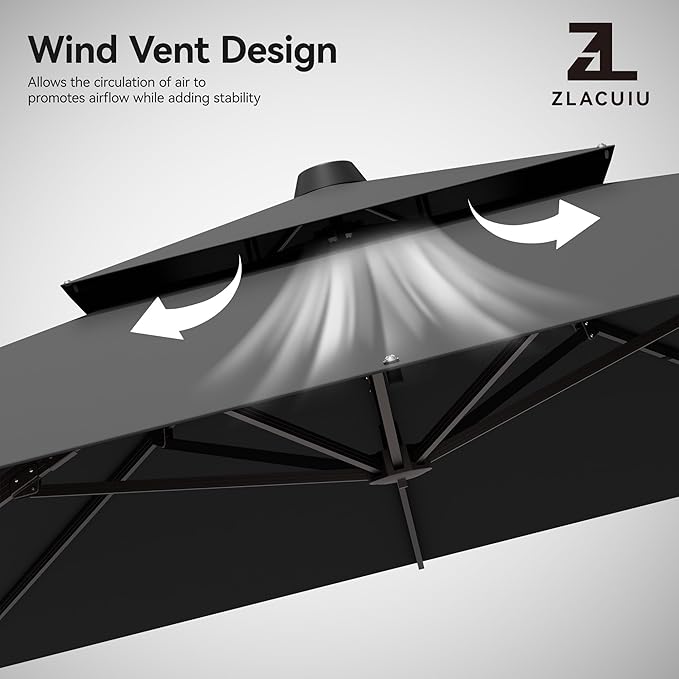 9x12FT Cantilever Patio Umbrella - Heavy Duty Double Layer Offset Design with 360° Rotation, Large Rectangle Sun Shade Umbrella for Garden, Deck, Pool, Backyard, Grey