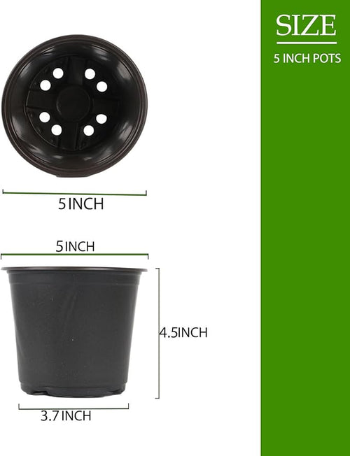 100 Packs 5 Inch Nursery Pots, 4 5 6 Inches Plastic Nursery Pots for Plants with Drainage Holes, Seed Starting Garden Pots of Flower Plant Container for Succulents, Transplanting (100, 5 Inch)