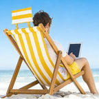 Beach Chair Replacement Cloth 115cmx43.2cm Lounge Chair Replacement Canvas Yellow and White Stripes Sling Chairs Replacement Fabric with Pillow for Sunbathing Courtyard Garden Beach