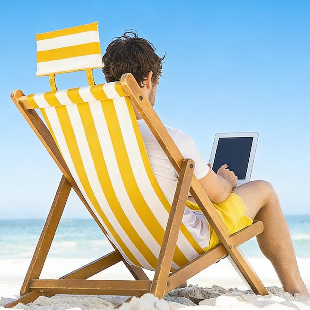 Beach Chair Replacement Cloth 115cmx43.2cm Lounge Chair Replacement Canvas Yellow and White Stripes Sling Chairs Replacement Fabric with Pillow for Sunbathing Courtyard Garden Beach